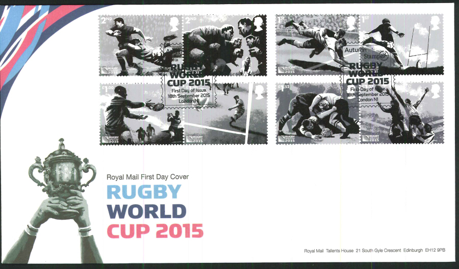 2015 Rugby World Cup Set First Day Cover, Autumn Stampex Postmark